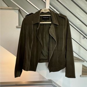 Olive Green Faux Suede Moto Jacket in Size Small